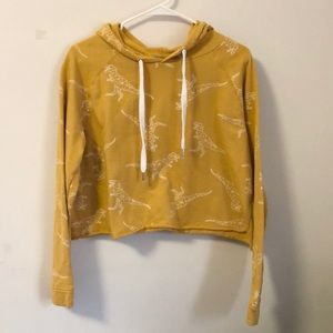 Yellow dinosaur patterned modern sweater crop top